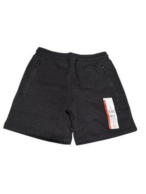 Pull On Zipper Sweat Shorts Medium Black Soot Elastic Waistband & Pockets New